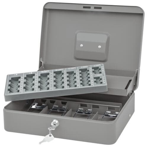 WEDO Geldzählkassette STANDARD PLUS, 4 Scheinfächer mit Bügeln, 8 Münzfächer, Platz für Münzrollen, Belege usw., Zylinderschloss