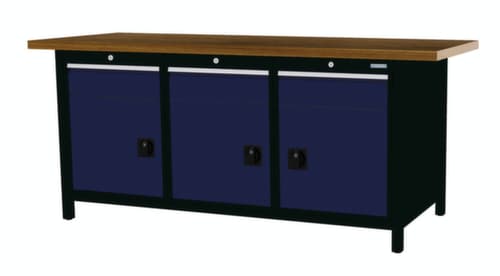 Bedrunka + Hirth Werkbank mit Buche-Massivholzplatte Gestell in vielen Farben, 3 Schubladen, 3 Schränke