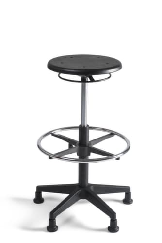 Drehhocker mit Fußring, Sitz schwarz, Gleitern