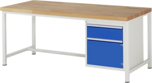 RAU Höhenverstellbare Werkbank Serie 8000, 1 Schublade, 1 Schrank, RAL7035 Lichtgrau/RAL5010 Enzianblau