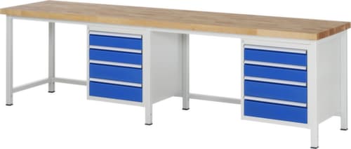 RAU Höhenverstellbare Werkbank Serie 8000, 8 Schubladen, RAL7035 Lichtgrau/RAL5010 Enzianblau