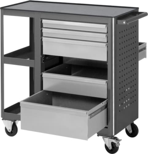 RAU Fahrbare Werkbank Basic 6010, 6 Schubladen, 2 Ablageböden, 1 Lochplatte, anthrazit/RAL7035 Lichtgrau