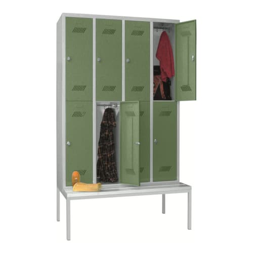 PAVOY Doppelstöckiger Umkleideschrank Basis mit Sitzbank + 4x2 Abteile, Abteilbreite 300 mm