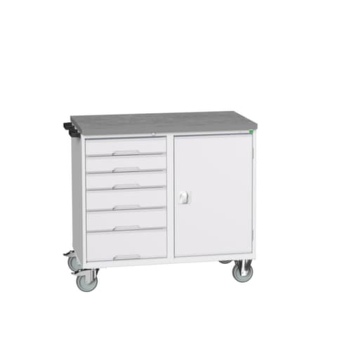 bott Fahrbarer Montagetisch verso, 6 Schubladen, 1 Schrank, RAL7035 Lichtgrau/RAL7035 Lichtgrau