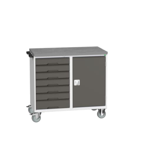 bott Fahrbarer Montagetisch verso, 7 Schubladen, 1 Schrank, RAL7035 Lichtgrau/RAL7016 Anthrazitgrau