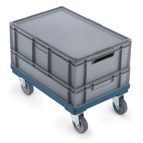 Transportroller für Euonormbehälter mit offenem Winkelrahmen, Traglast 300 kg, Polypropylen-Bereifung
