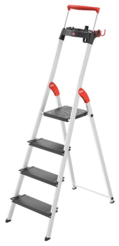 Hailo Einseitige Stufenleiter TopLine L100 mit ausziehbarem Sicherheitsbügel, 4 extra tiefe Riffelblechstufen