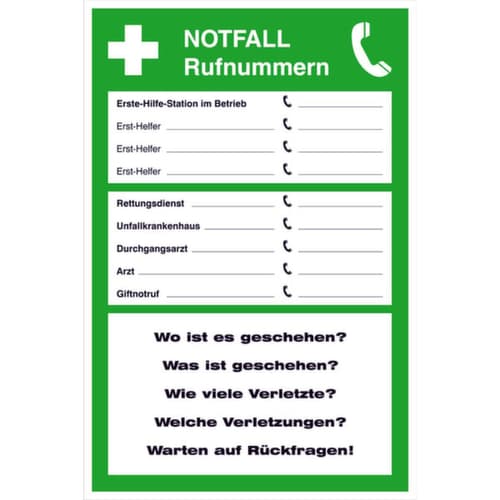 Aushang SafetyMarking® für Betrieb, "Notfall Rufnummern"
