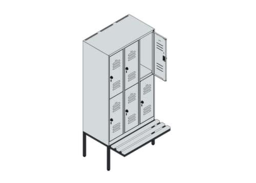 C+P Doppelstöckiger Spind Classic Plus mit Sitzbank, Abteilbreite 300 mm
