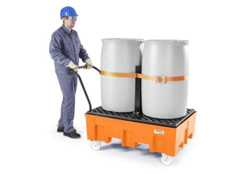 Fahrbare PE-Auffangwanne base-line, für 2 x 200-Liter-Fass