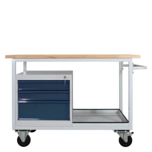Fahrbare Werkbank, 3 Schubladen, 1 Ablageboden, RAL7035 Lichtgrau/RAL7016 Anthrazitgrau