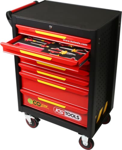 KS Tools ECOline Werkstattwagen mit 42 isolierten Werkzeugen für Hybrid- und Elektrofahrzeuge