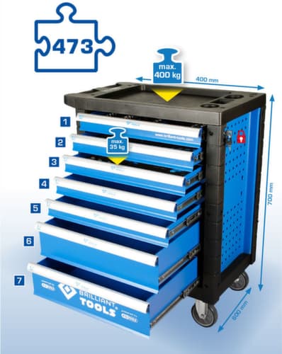 Brilliant Tools Werkstattwagen mit 7 Schubladen und 473 Werkzeugen