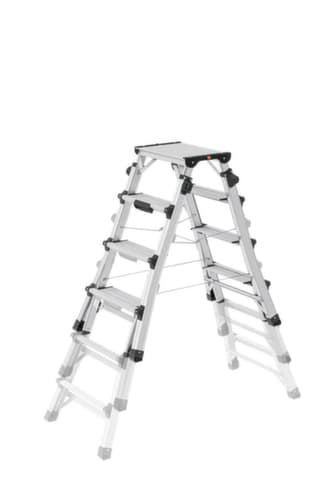 Hailo Teleskop-Stufen-Doppelleiter TopLine D100, 2 x 4 / 2 x 5 / 2 x 6 rutschsicher profilierte Sprossen und Stufen