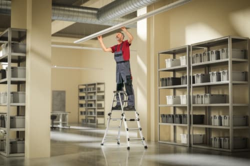 Hailo Teleskop-Stufen-Doppelleiter TopLine D100, 2 x 4 / 2 x 5 / 2 x 6 rutschsicher profilierte Sprossen und Stufen
