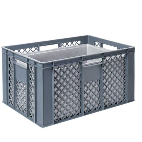 Euronorm-Stapelbehälter mit Isolierbox, grau, Inhalt 63 l, Auflagedeckel für Isolierbox