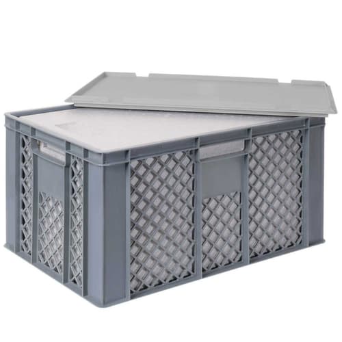 Euronorm-Stapelbehälter mit Isolierbox, grau, Inhalt 63 l, Auflagedeckel für Isolierbox