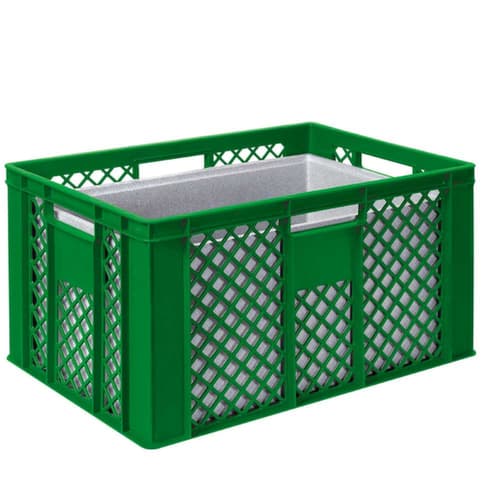 Euronorm-Stapelbehälter mit Isolierbox, grün, Inhalt 63 l, Auflagedeckel für Isolierbox