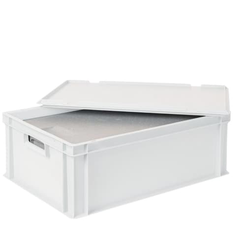 Euronorm-Stapelbehälter mit Isolierbox, weiß, Inhalt 44,5 l, Auflagedeckel für Isolierbox