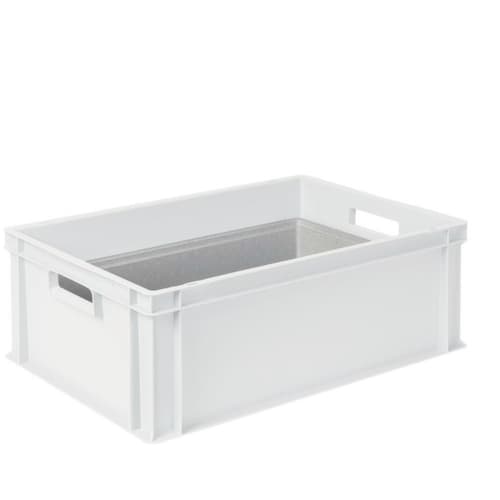 Euronorm-Stapelbehälter mit Isolierbox, weiß, Inhalt 44,5 l, Auflagedeckel für Isolierbox
