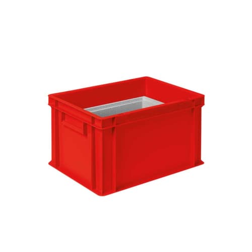 Euronorm-Stapelbehälter mit Isolierbox, rot, Inhalt 22,5 l, Auflagedeckel für Isolierbox