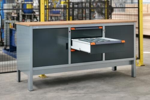Thurmetall Werkbank EcoBlox 3D mit Multiplexplatte, 3 Schubladen, 2 Schränke, grau/RAL7016 Anthrazitgrau