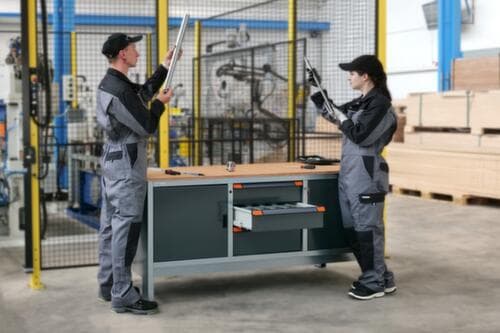 Thurmetall Werkbank EcoBlox 3D mit Multiplexplatte, 3 Schubladen, 2 Schränke, grau/RAL7016 Anthrazitgrau