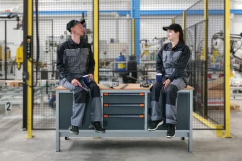 Thurmetall Werkbank EcoBlox 3D mit Multiplexplatte, 3 Schubladen, 2 Schränke, grau/RAL7016 Anthrazitgrau