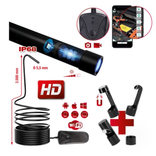 KS Tools Wi-Fi-Videoskop-Satz mit Ø 5,5 mm 0° HD Frontkamera-Sonde