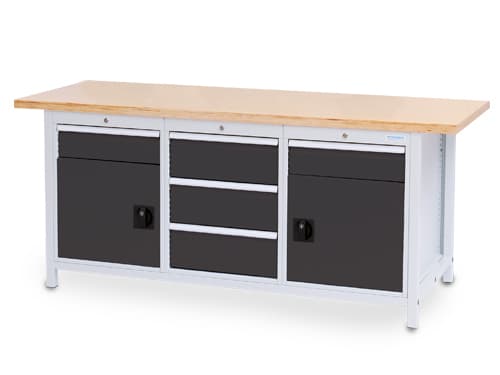 Bedrunka + Hirth Kastenwerkbank, 3 Schubladen, 2 Schränke, RAL7035 Lichtgrau/RAL7016 Anthrazitgrau