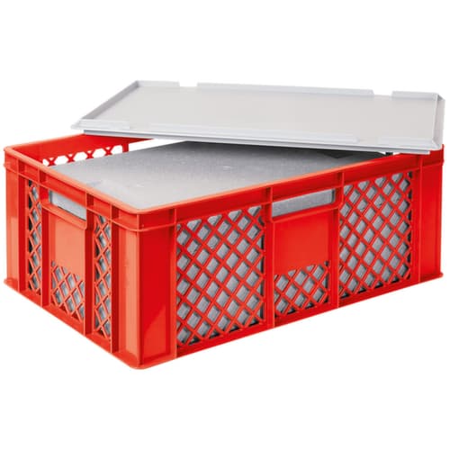 Euronorm-Stapelbehälter mit Isolierbox, rot, Inhalt 43 l, Auflagedeckel für Isolierbox