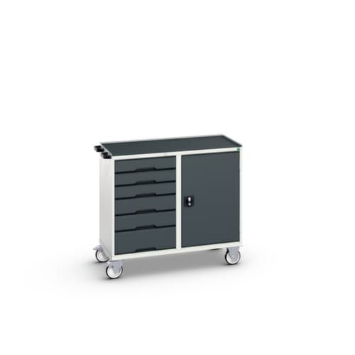 bott Fahrbarer Montagetisch verso, 6 Schubladen, 1 Schrank, RAL7035 Lichtgrau/RAL7016 Anthrazitgrau