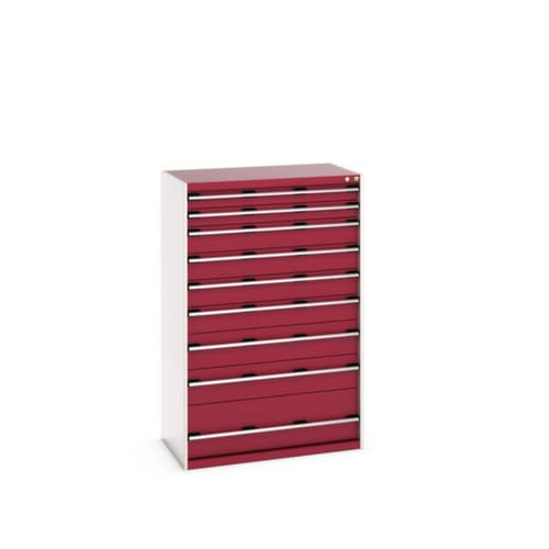bott Schubladenschrank cubio Grundfläche 1050x650 mm, 9 Schublade(n), RAL7035 Lichtgrau/RAL3004 Purpurrot