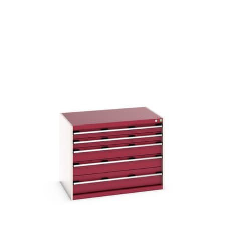 bott Schubladenschrank cubio Grundfläche 1050x750 mm, 5 Schublade(n), RAL7035 Lichtgrau/RAL3004 Purpurrot