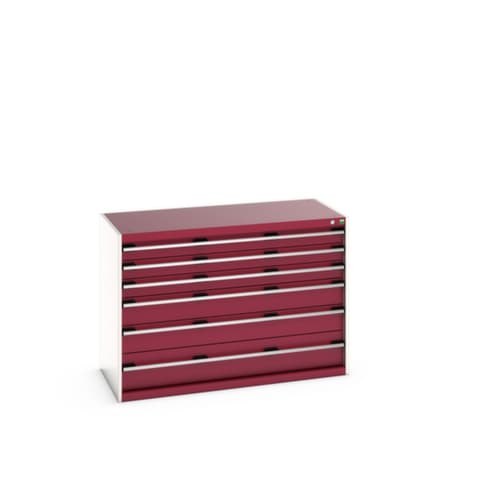 bott Schubladenschrank cubio Grundfläche 1300x650 mm, 6 Schublade(n), RAL7035 Lichtgrau/RAL3004 Purpurrot