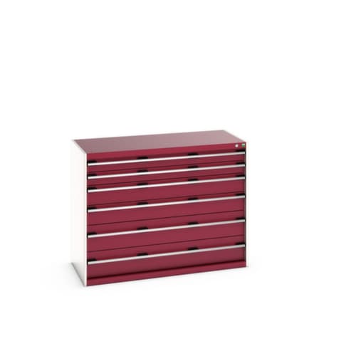 bott Schubladenschrank cubio Grundfläche 1300x650 mm, 6 Schublade(n), RAL7035 Lichtgrau/RAL3004 Purpurrot