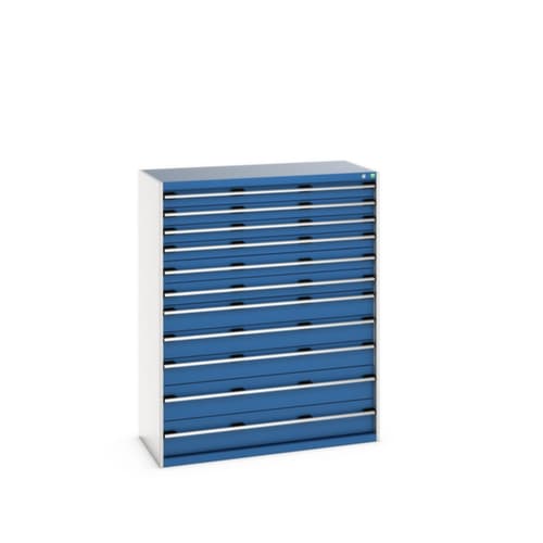 bott Schubladenschrank cubio Grundfläche 1300x650 mm, 11 Schublade(n), RAL7035 Lichtgrau/RAL5010 Enzianblau