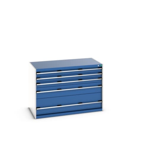 bott Schubladenschrank cubio Grundfläche 1300x750 mm, 5 Schublade(n), RAL7035 Lichtgrau/RAL5010 Enzianblau