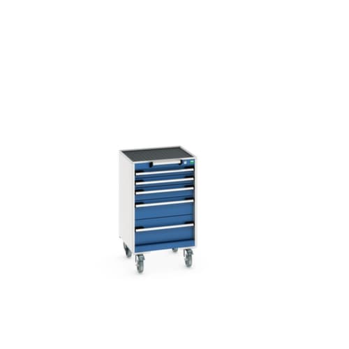 bott Fahrbarer Schubladenschrank cubio, 5 Schublade(n), RAL7035 Lichtgrau/RAL5010 Enzianblau