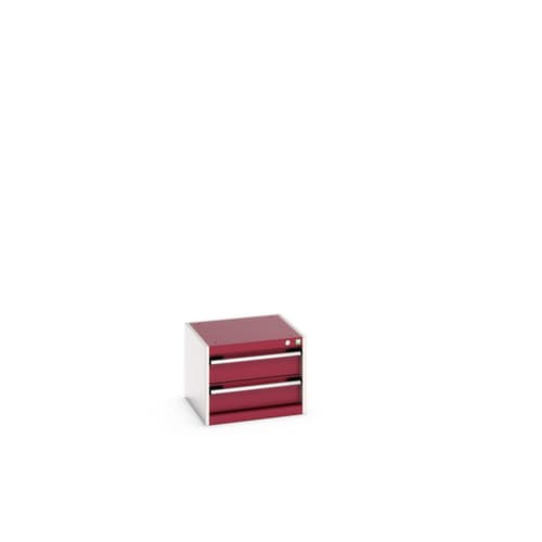 bott Schubladenschrank cubio Grundfläche 525x525 mm, 2 Schublade(n), RAL7035 Lichtgrau/RAL3004 Purpurrot