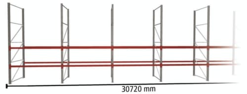 META Palettenregal MULTIPAL für 99 Paletten, 30720 mm breit, 3 Lagerebenen