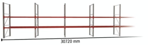 META Palettenregal MULTIPAL HxB 3300x30720 mm mit 3 Lagerebenen für insgesamt 66 Paletten