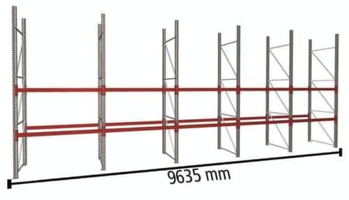 META Palettenregal MULTIPAL für 45 Paletten, 9635 mm breit, 3 Lagerebenen