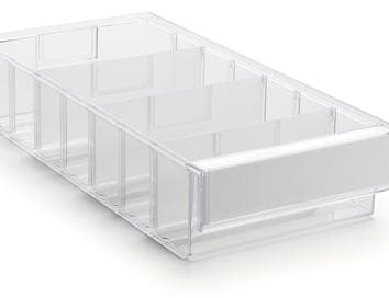 Treston Transparenter Kleinteilebehälter mit großer Griffmulde, transparent, Tiefe 300 mm