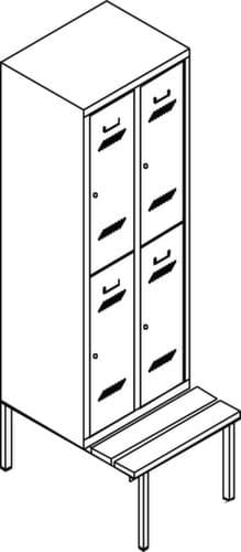 PAVOY Doppelstöckiger Umkleideschrank Basis mit Sitzbank + 4x2 Abteile, Abteilbreite 300 mm