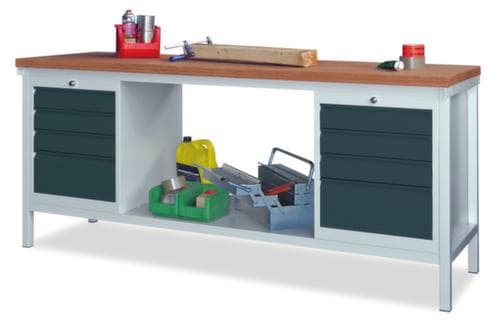 PAVOY Werkbank mit Gestell in lichtgrau und Buche-Multiplexplatte