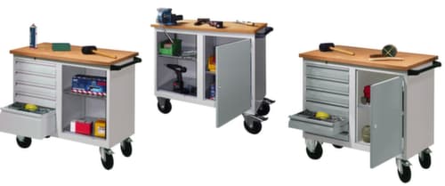 PAVOY Mobile Werkbank in lichtgrau, 1 Schrank, 2 Ablageböden