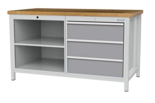 Bedrunka + Hirth Werkbank mit Buche-Massivholzplatte Gestell in vielen Farben, 3 Schubladen, 2 Ablageböden