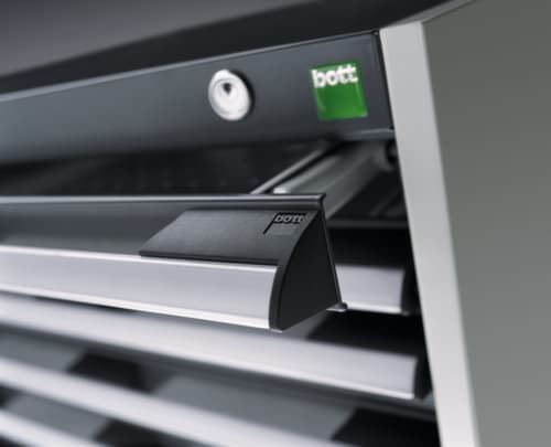 bott Schubladenschrank cubio Grundfläche 1300x650 mm, 6 Schublade(n), RAL7035 Lichtgrau/RAL3004 Purpurrot