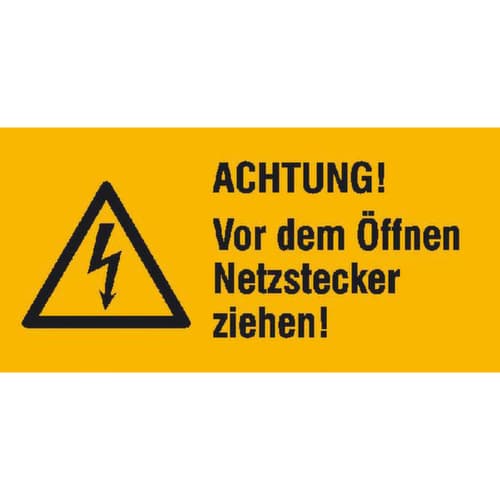 Warnkombischild SafetyMarking® auf Bogen "Achtung! Vor dem Öffnen Netzstecker ziehen"